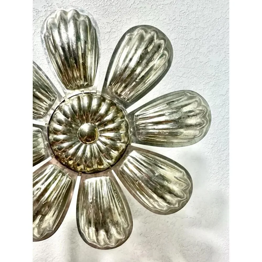 Vintage Tart Tin Daisy Flower Brass Color Stainless Steel Plate Serving Tray